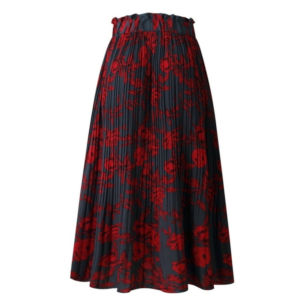 EXLURA Women Floral Pleated Flowy Side Pocket Midi Skirt Red Navy - Picture 14 of 15